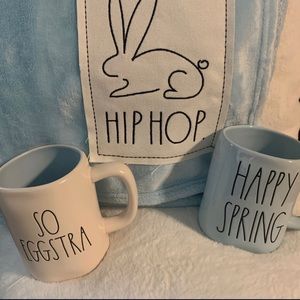Rae Dunn hip hop blue blanket, spring mugs